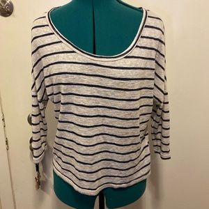 Charlotte Russe grey & black striped lightweight sweater w/faux back zipper Lg
